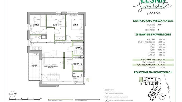 Rzut - Mieszkanie na sprzedaż 4 pokoje o powierzchni 87,78 m² - numer A.1.8 w Leśna Sonata