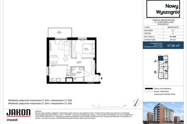 Rzut - Mieszkanie na sprzedaż 2 pokoje o powierzchni 47,5 m² - numer C1.A24 w Nowy Wyszogród etap II