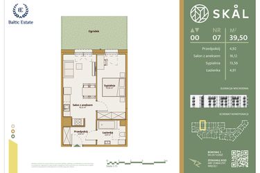 Rzut - Mieszkanie na sprzedaż 2 pokoje o powierzchni 39,5 m² - numer M.7 w Skal