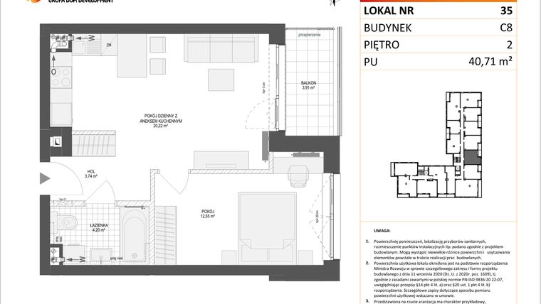 Rzut - Mieszkanie na sprzedaż 2 pokoje o powierzchni 40,71 m² - numer C8.35 w Konstelacja etap IV