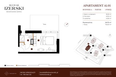 Rzut - Mieszkanie na sprzedaż 1 pokój o powierzchni 24,7 m² - numer A1.01 w Bulwar Izerski