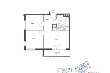Rzut - Mieszkanie na sprzedaż 3 pokoje o powierzchni 50,44 m² - numer 54 w Wzgórze Krzemionki II