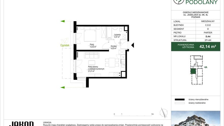 Rzut - Mieszkanie na sprzedaż 2 pokoje o powierzchni 42,14 m² - numer D.A4 w Sielskie Podolany II