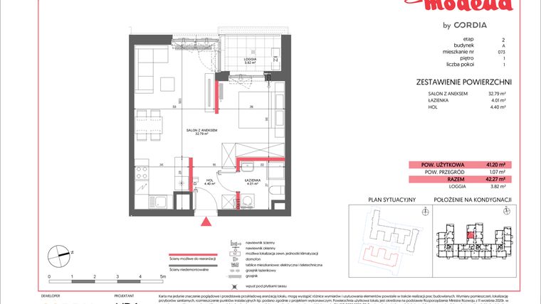 Rzut - Mieszkanie na sprzedaż 1 pokój o powierzchni 41,2 m² - numer A.073 w Modena II