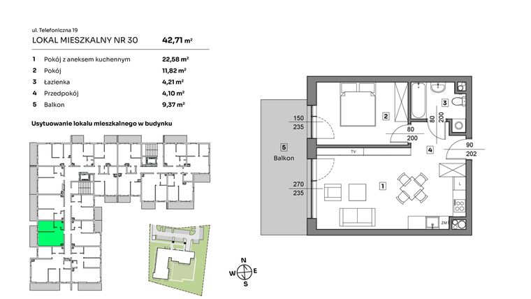 Rzut - Mieszkanie na sprzedaż 2 pokoje o powierzchni 42,71 m² - numer 30 w Nova Radiostacja