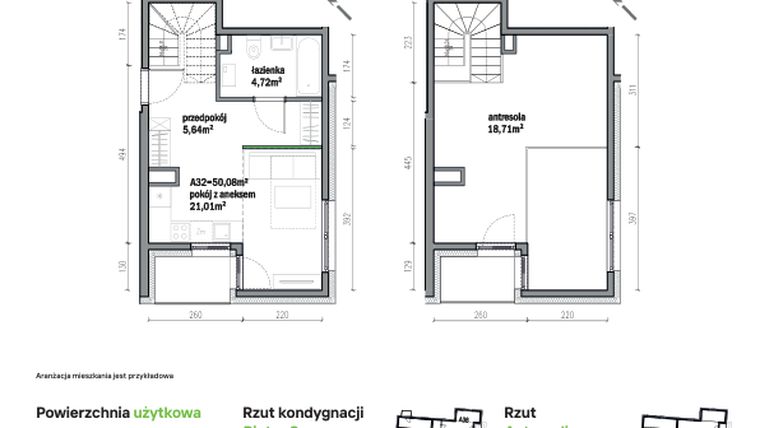 Rzut - Mieszkanie na sprzedaż 2 pokoje o powierzchni 50,08 m² - numer A32 w Traugutta Vita
