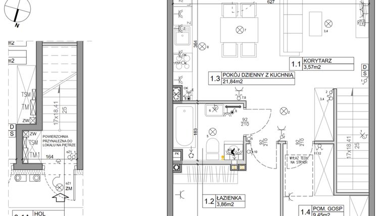 Rzut - Mieszkanie na sprzedaż 3 pokoje o powierzchni 58,82 m² - numer 90 w Manufaktura Marki 2 etap IV