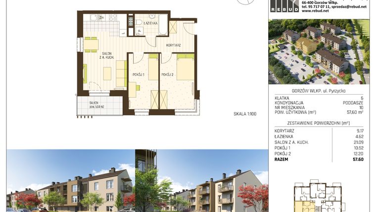 Rzut - Mieszkanie na sprzedaż 3 pokoje o powierzchni 57,6 m² - numer B2-K6-P2-M10 w Stargardzka
