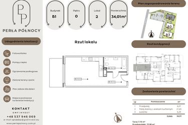Rzut - Mieszkanie na sprzedaż 1 pokój o powierzchni 34,01 m² - numer B1.0_2 w Perła Północy etap 2
