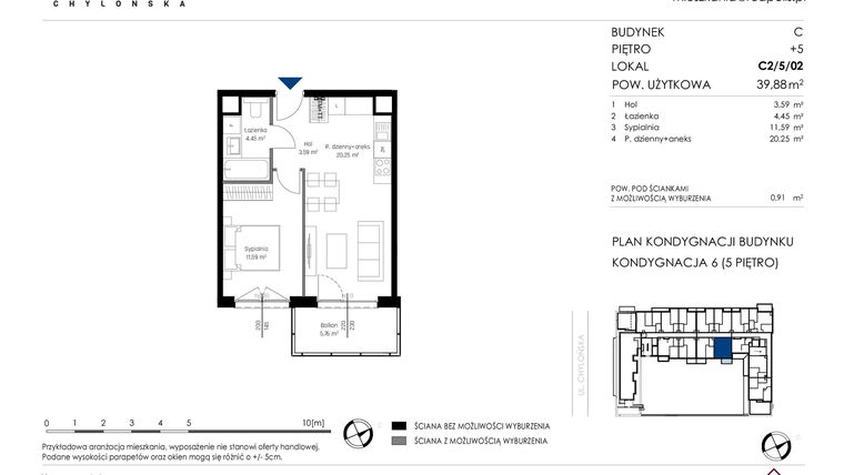 Rzut - Mieszkanie na sprzedaż 2 pokoje o powierzchni 39,88 m² - numer C2/5/02 w Chylońska STO10 etap III