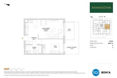 Rzut - Mieszkanie na sprzedaż 2 pokoje o powierzchni 48,87 m² - numer A.0.02 w Ananasowa