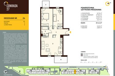 Rzut - Mieszkanie na sprzedaż 3 pokoje o powierzchni 67,14 m² - numer A2.24 w Conrada 27
