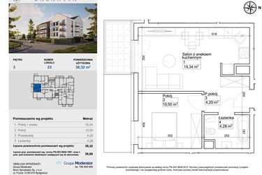Rzut - Mieszkanie na sprzedaż 2 pokoje o powierzchni 38,57 m² - numer 23 w Balantia
