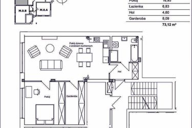 Rzut - Mieszkanie na sprzedaż 2 pokoje o powierzchni 73,12 m² - numer M.0.C w Konopnickiej 12