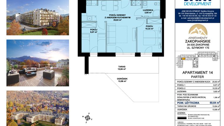 Rzut - Mieszkanie na sprzedaż 3 pokoje o powierzchni 50,74 m² - numer 14 w Apartamenty Zakopiańskie