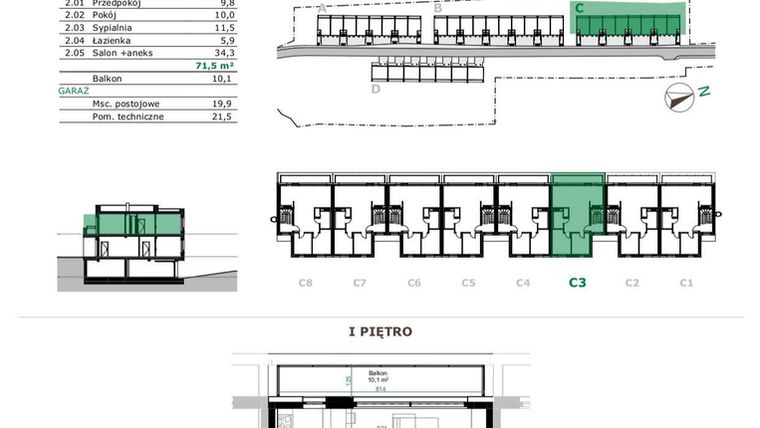 Rzut - Mieszkanie na sprzedaż 4 pokoje o powierzchni 71,5 m² - numer C.3.2 w Dębowe Zacisze