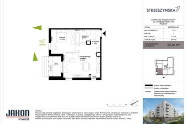 Rzut - Mieszkanie na sprzedaż 2 pokoje o powierzchni 50,2 m² - numer 77D.4 w Strzeszyńska 77