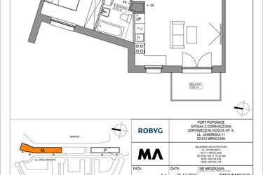 Rzut - Mieszkanie na sprzedaż 2 pokoje o powierzchni 49,24 m² - numer PPO/M/B/2/8 w Port Popowice bud. M i P