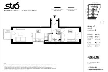 Rzut - Mieszkanie na sprzedaż 2 pokoje o powierzchni 42,65 m² - numer 3.7 w Nowa Strycharska | STR 6