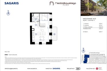 Rzut - Mieszkanie na sprzedaż 1 pokój o powierzchni 37,15 m² - numer M.21 w Niedziałkowskiego Park