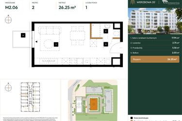 Rzut - Mieszkanie na sprzedaż 1 pokój o powierzchni 27,96 m² - numer 2.M2.06 w Wierzbowa 20