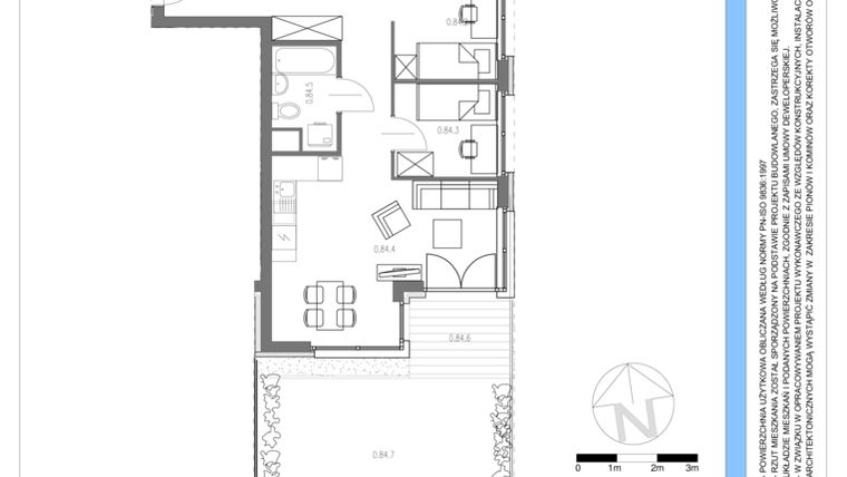 Rzut - Mieszkanie na sprzedaż 3 pokoje o powierzchni 50,76 m² - numer 84 w Osiedle Piltza Etap V