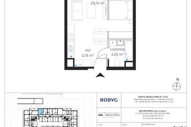 Rzut - Mieszkanie na sprzedaż 1 pokój o powierzchni 34,57 m² - numer J.0M04 w Nadmotławie Apartments etap J