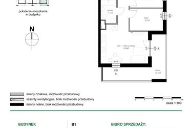Rzut - Mieszkanie na sprzedaż 3 pokoje o powierzchni 52,03 m² - numer M11 w Wędrowna