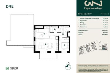 Rzut - Mieszkanie na sprzedaż 3 pokoje o powierzchni 56,26 m² - numer D-4E w Pogonowskiego 73