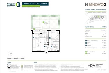 Rzut - Mieszkanie na sprzedaż 2 pokoje o powierzchni 42,21 m² - numer AA0007 w M Bemowo 3