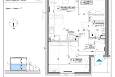 Rzut - Mieszkanie na sprzedaż 3 pokoje o powierzchni 57,39 m² - numer 55A w Osiedle Młodych etap IX
