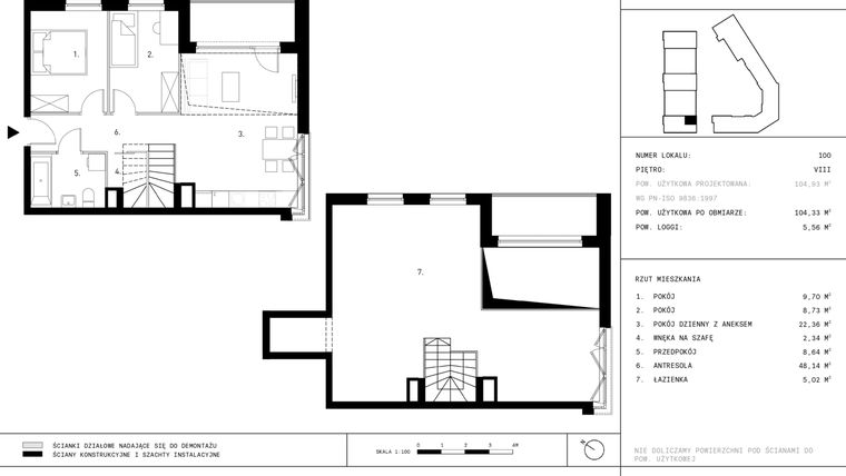 Rzut - Mieszkanie na sprzedaż 3 pokoje o powierzchni 104,33 m² - numer A12.P8 w Nocznickiego 29 bud. A