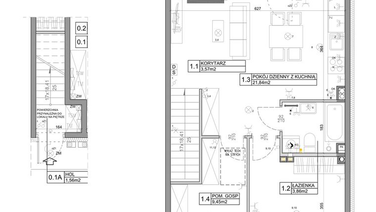 Rzut - Mieszkanie na sprzedaż 3 pokoje o powierzchni 54,35 m² - numer 12 w Manufaktura Marki 2