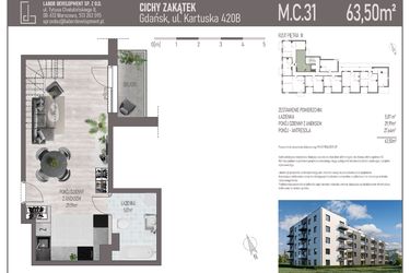 Rzut - Mieszkanie na sprzedaż 2 pokoje o powierzchni 63,5 m² - numer M.C.31 w Cichy Zakątek