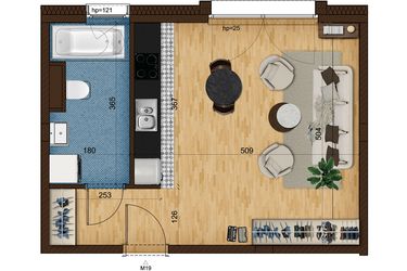 Rzut - Mieszkanie na sprzedaż 1 pokój o powierzchni 34,4 m² - numer 4.19 w Nowe Zabrze