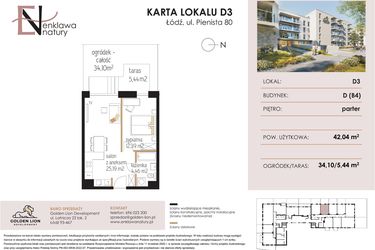 Rzut - Mieszkanie na sprzedaż 2 pokoje o powierzchni 42,04 m² - numer D3 w Enklawa Natury