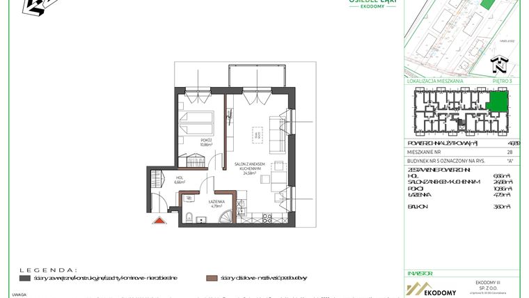 Rzut - Mieszkanie na sprzedaż 2 pokoje o powierzchni 46,93 m² - numer 28 w Osiedle Polna bud. 5
