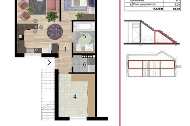Rzut - Mieszkanie na sprzedaż 4 pokoje o powierzchni 110,69 m² - numer D2C-IV w Osiedle Przyjazne Quart - etap IV