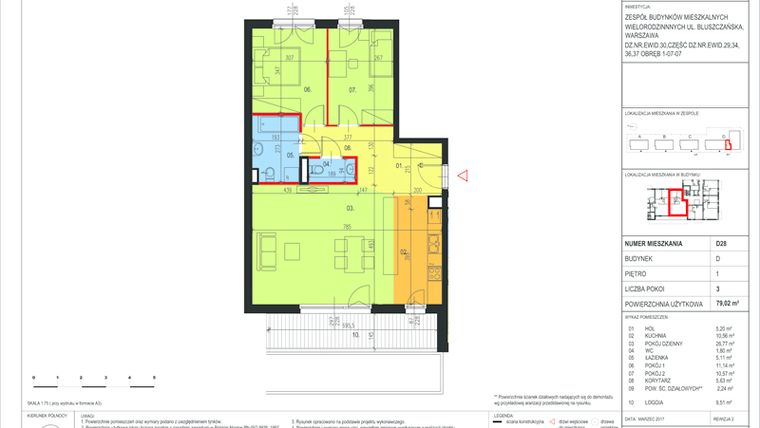 Rzut - Mieszkanie na sprzedaż 3 pokoje o powierzchni 79,02 m² - numer D28 w Bartycka Residence III