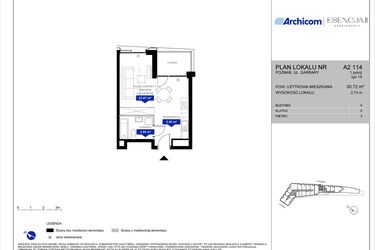 Rzut - Mieszkanie na sprzedaż 1 pokój o powierzchni 30,72 m² - numer A2.114 w Apartamenty Esencja II