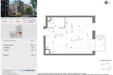 Rzut - Mieszkanie na sprzedaż 1 pokój o powierzchni 36,54 m² - numer I-C56 w Industria etap I-D