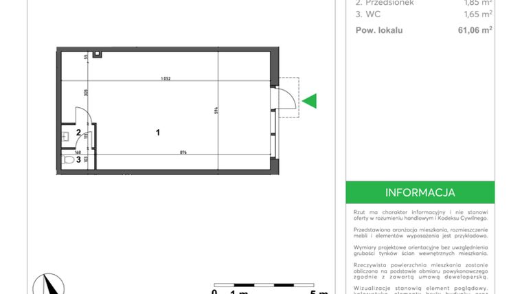 Rzut - Lokal użytkowy na sprzedaż 1 pokój o powierzchni 61,43 m² - numer A/0/6 w Osiedle Parkowe Aleje