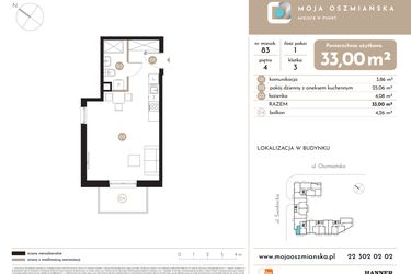 Rzut - Mieszkanie na sprzedaż 1 pokój o powierzchni 33 m² - numer 83 w Moja Oszmiańska