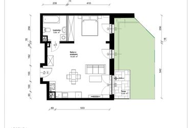 Rzut - Mieszkanie na sprzedaż 1 pokój o powierzchni 49,54 m² - numer A.0.04.1a w ATRIUM