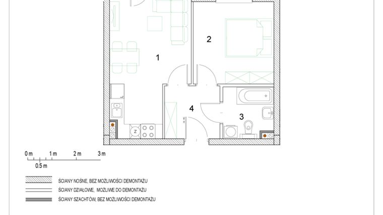 Rzut - Mieszkanie na sprzedaż 2 pokoje o powierzchni 37,23 m² - numer F1/P4/7 w Osiedle Jodłowa bud. F