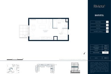 Rzut - Mieszkanie na sprzedaż 1 pokój o powierzchni 27,92 m² - numer A.M121 w Riviera⁵