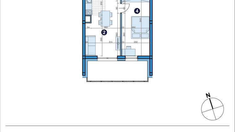 Rzut - Mieszkanie na sprzedaż 2 pokoje o powierzchni 39,95 m² - numer M-25 w Yard Residence