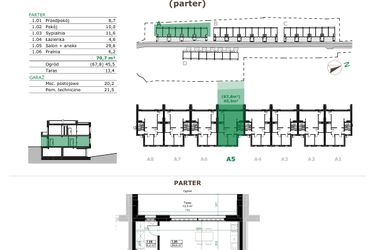 Rzut - Mieszkanie na sprzedaż 3 pokoje o powierzchni 70,7 m² - numer A.5.1. w Dębowe Zacisze