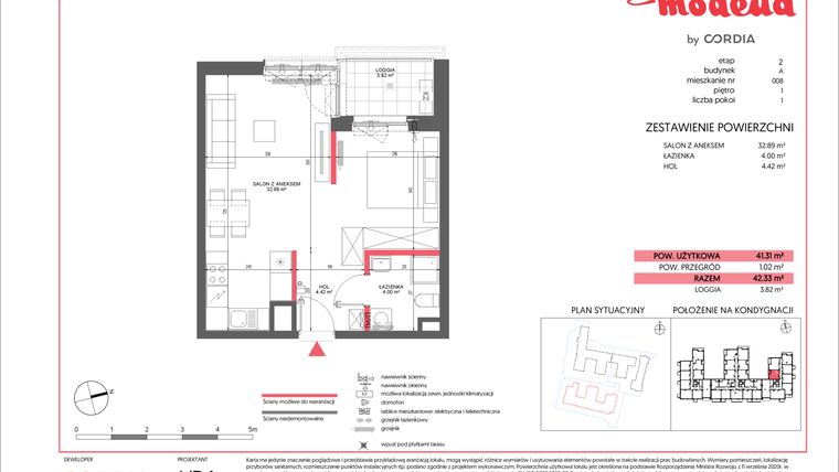 Rzut - Mieszkanie na sprzedaż 1 pokój o powierzchni 41,31 m² - numer A.008 w Modena II