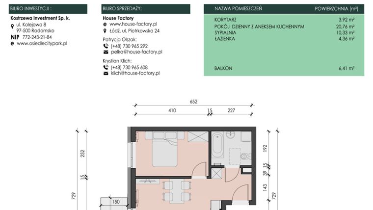 Rzut - Mieszkanie na sprzedaż 2 pokoje o powierzchni 39,37 m² - numer 23 w Osiedle City Park
